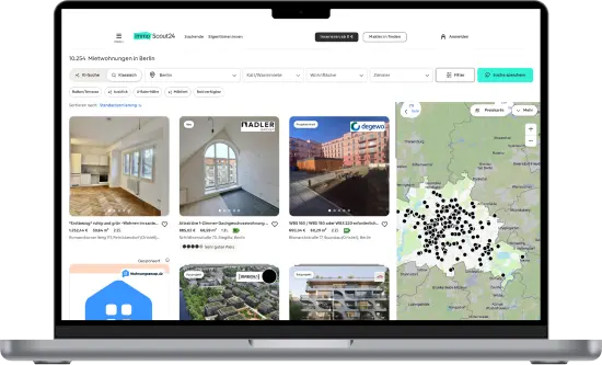 Immoscout24.de property portal shown on a laptop